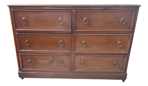 Antique Larch Wood Haberdashery Counter with Wheels and Six Drawers, 1890