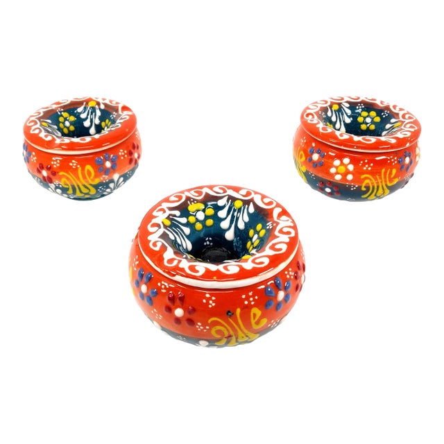 Turkish Orange Handmade Ashtrays - Set of 3 For Sale
