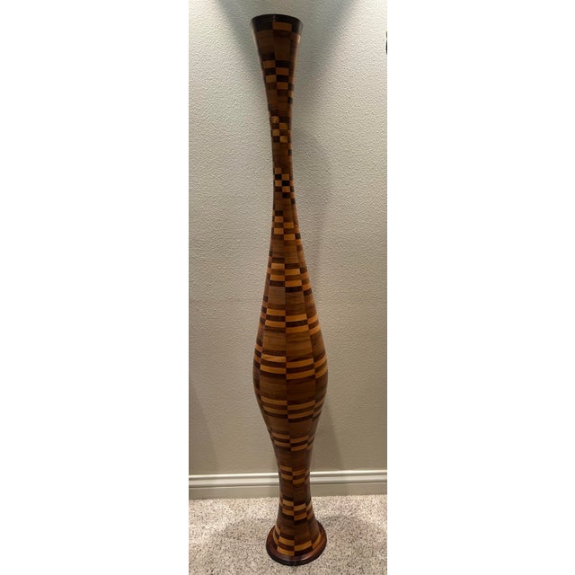 Contemporary Pair of Handcrafted Segmented Hardwood Floor Vases For Sale - Image 3 of 7