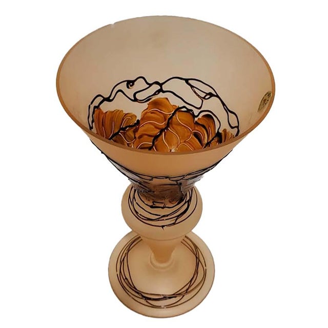 Vintage 14” Italian Frosted Amber Art Glass Trumpet Vase - Art Nouveau Style For Sale In Las Vegas - Image 6 of 12