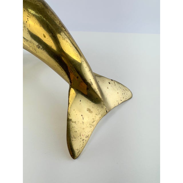 Metal Vintage Mid-Century Brass Dolphin Sculpture For Sale - Image 7 of 9