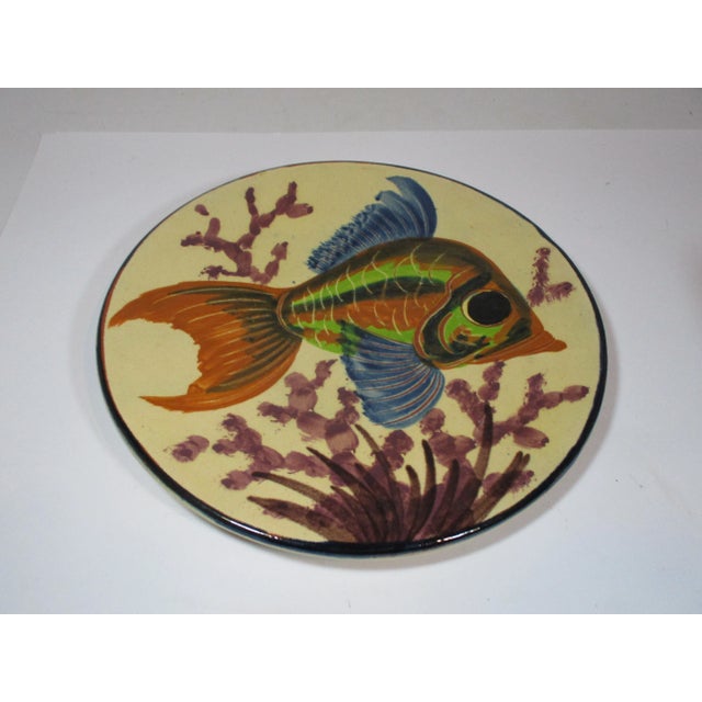 Vintage Large Hand-Painted Pottery Fish Plate For Sale - Image 9 of 9
