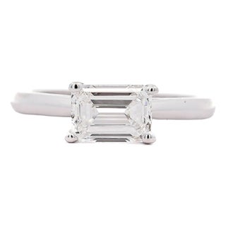 2.05 Carat F/Vs1 Emerald Cut Lab Grown Diamond in 14k White Gold East West Ring For Sale
