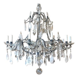 Early 20th Century Venetian Wrought Iron, Rock Crystal & Cut Glass Chandelier For Sale