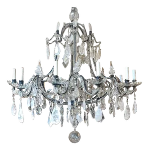 Early 20th Century Venetian Wrought Iron, Rock Crystal & Cut Glass Chandelier