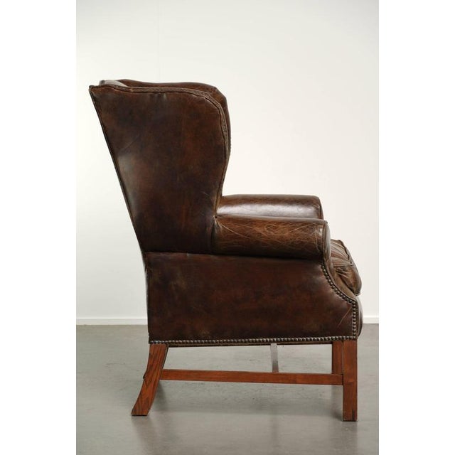 Vintage English Wing Armchair In Grained Cowhide Leather For Sale - Image 3 of 14