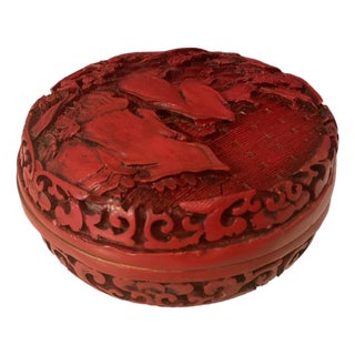 Mid 20th Century Carved Red Cinnabar Lacquer Box For Sale