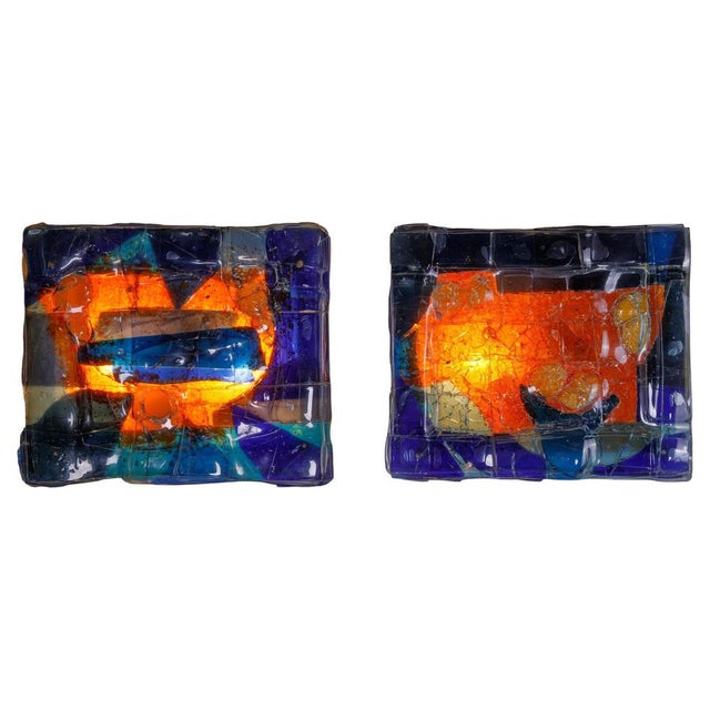 Brutalist Dutch Art Glass Wall Sconces attributed to Studio Tetterode, 1960s, Set of 2 For Sale - Image 9 of 9
