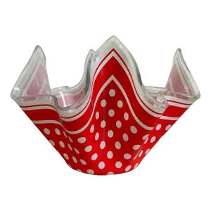 Vintage Glass Kerchief Form Bowl, Red Dots