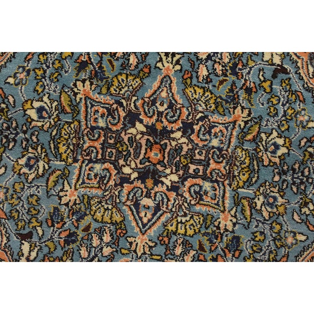 Textile Qom Rug 3’7” X 5’3” Blue Wool Vintage Traditional Hand-Knotted Carpet For Sale - Image 7 of 12
