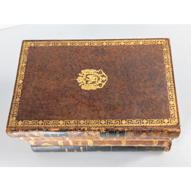 20th Century French Faux Leather Book Box With Bar Set or Tantalus For Sale In New York - Image 6 of 13