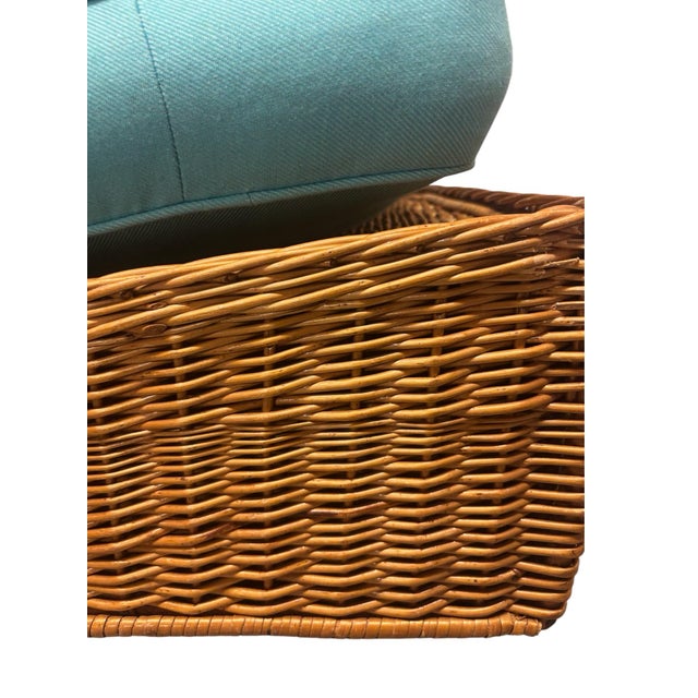 Teal 2 McGuire Wicker Chairs With Ottoman For Sale - Image 8 of 10