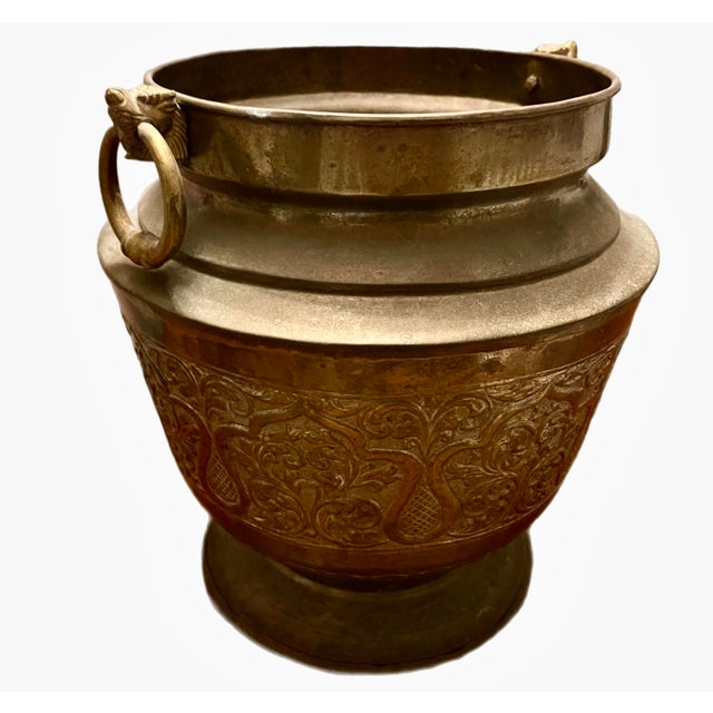 Chinoiserie Antique Chinoiserie Incised Brass Cachepot For Sale - Image 3 of 12