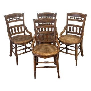 Late 19th Century Victorian Solid Walnut Cane Seat Dining Chairs For Sale