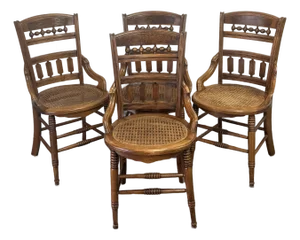 Late 19th Century Victorian Solid Walnut Cane Seat Dining Chairs