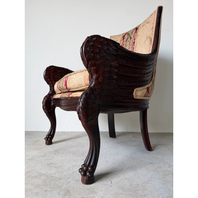Vintage French Empire / Renaissance Revival Style Hand-Carved Mahogany Swan Armchair For Sale - Image 4 of 13
