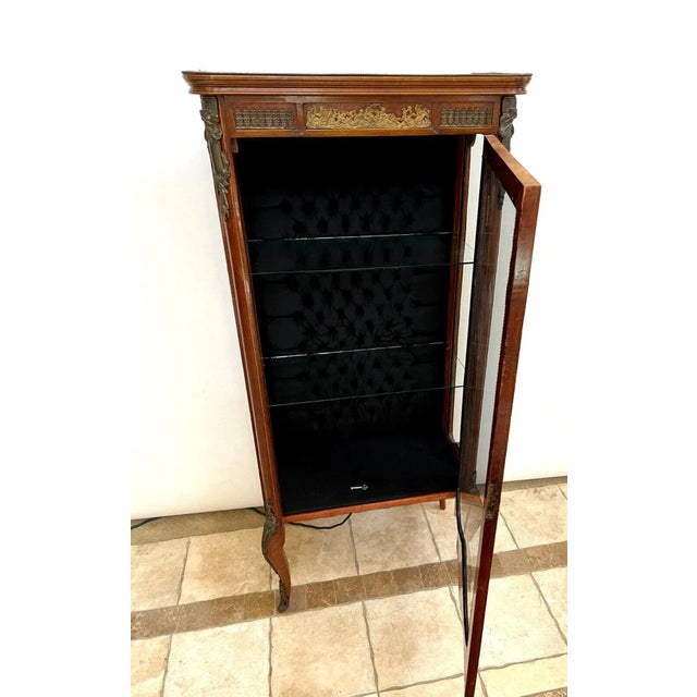 French Early 1900s Antique French Curio China Cabinet Vitrine, Lighted, Locking Door Two Shelves For Sale - Image 3 of 10