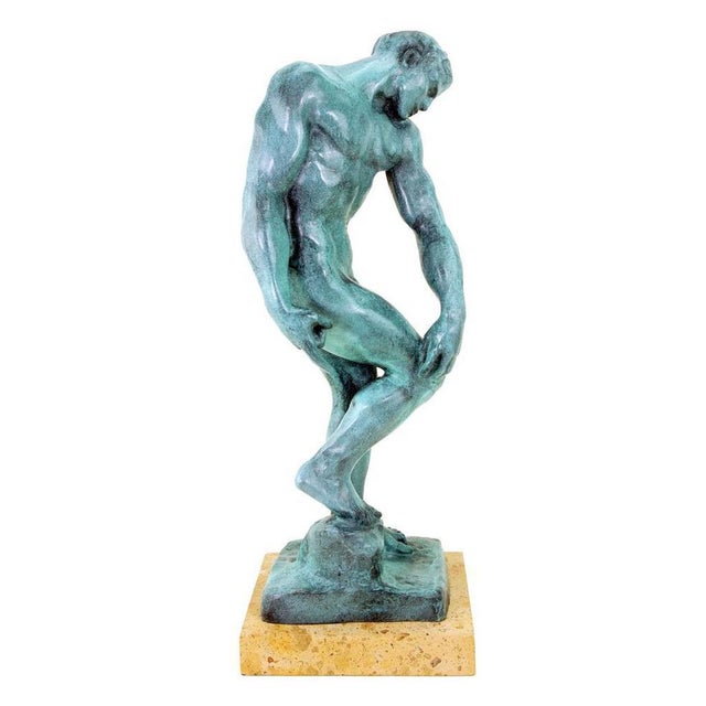 After Rodin, Green Modern Figurative Statue, Patinated Bronze For Sale - Image 3 of 8