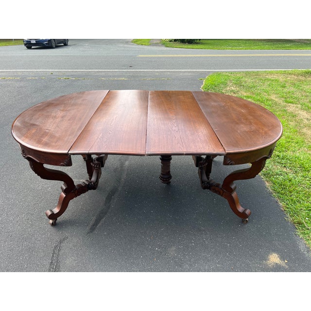 Late 19th Century Great Antique Rococo Revival Solid Walnut Dining Table With Two Leaves For Sale - Image 9 of 11