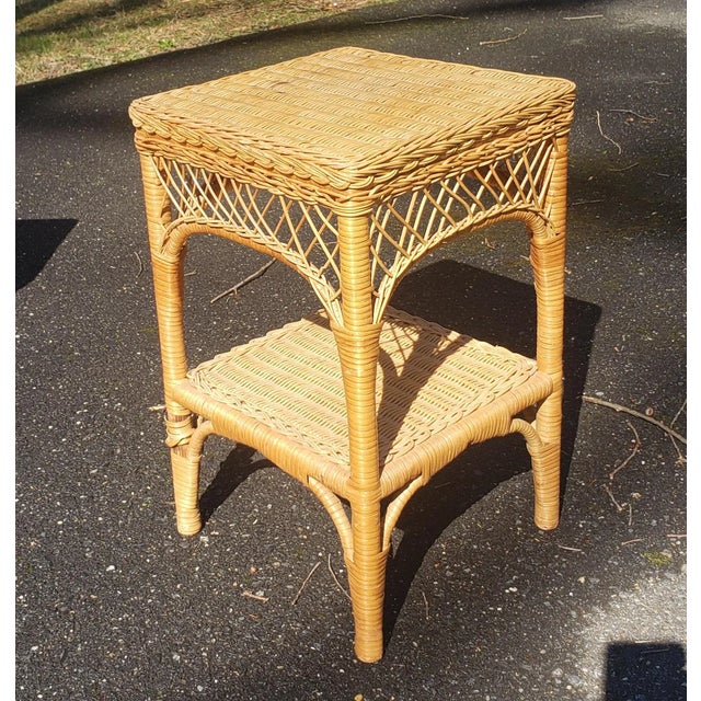 These Wicker tables are framed on wood and features a bottom shelf for extra storage. they can be used as wicker...