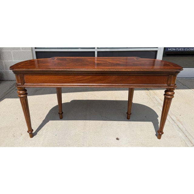 Brown Banded Top Foyer Table With One Drawer and Fluted Legs For Sale - Image 8 of 11