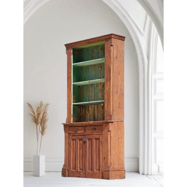 Stunning Primitive Stepback Cupboard, Beadboard Back, Layers of Chippy Paint with a Weathered Warm Patina That Begin to...