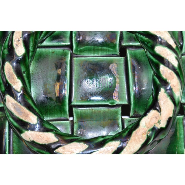 Marked Vallauris France Ceramic Lemon Basket Green & Yellow Mid-Century Modern For Sale - Image 11 of 13