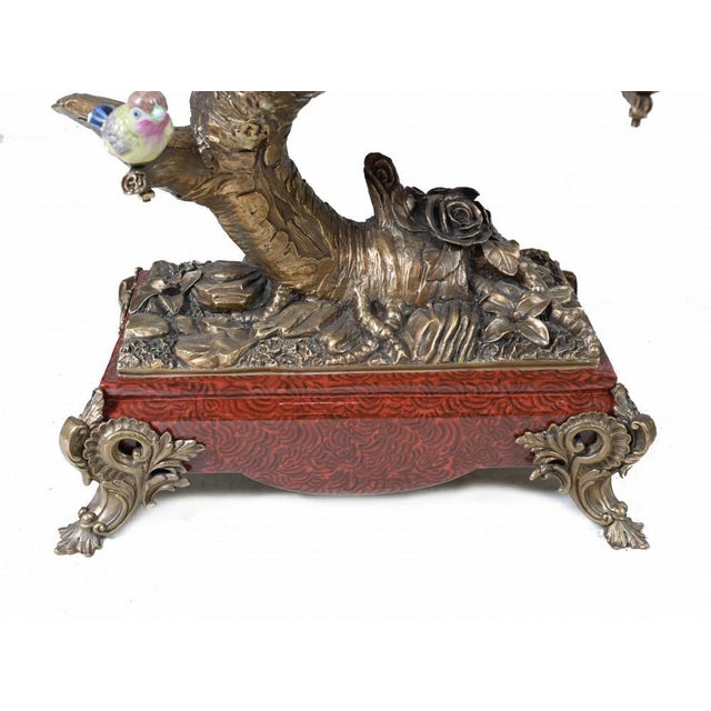 French Bronze Branches with Porcelain Birds and Flowers, Set of 2 For Sale - Image 4 of 18