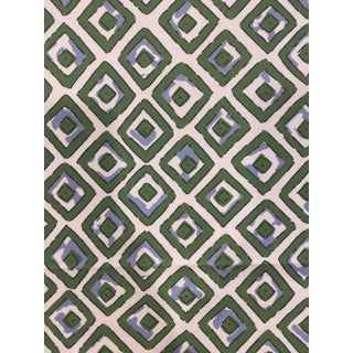 Thibaut Indian Diamond Cotton Linen Blend Fabric in Green 1 5/8 Yards For Sale