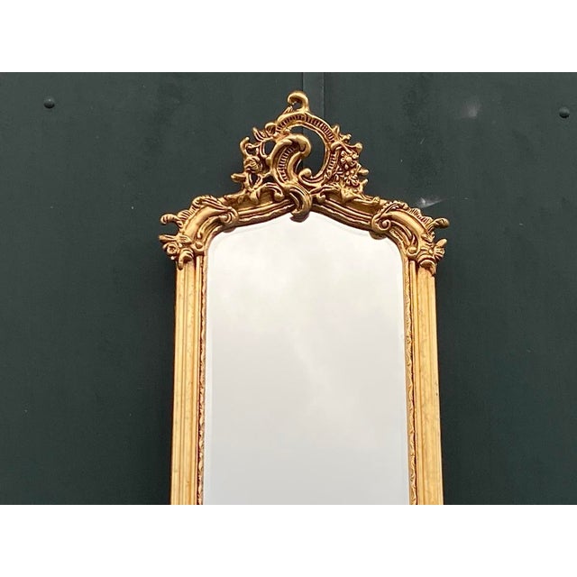 1970s French Baroque Rococo–Style Full-Length Floor Mirror in Patinated Gold Introduce dramatic European elegance to your...