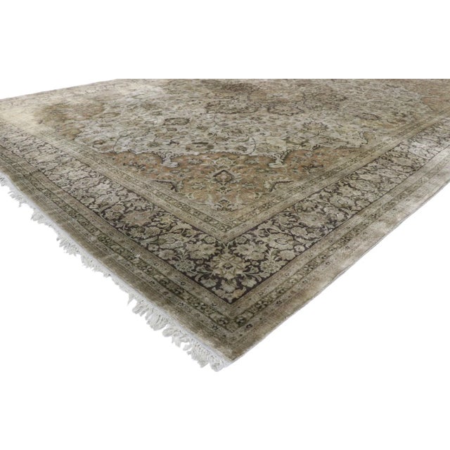 Vintage Persian Silk Qum Rug with Chippendale Style 08'02 x 11'06. Warm and sophisticated with incredible detail and...