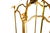 A tall antique gilded wrought iron hall lantern with an open hexagonal glass frame, ornate crown-like cage of ribbed and...
