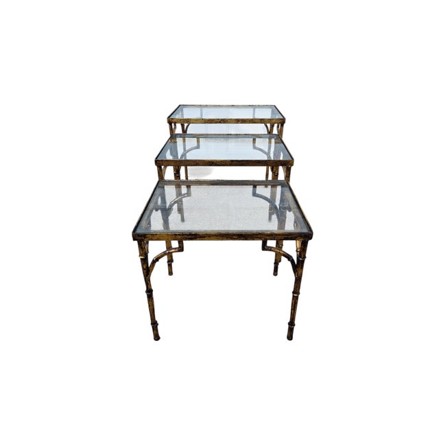 Measurements ( L x W x H)21.75 x 15.25 x 20.5/14.25 x 19.25 x 18/13.25 x 17.5 x 16 Beautiful Vintage faux bamboo stacking...