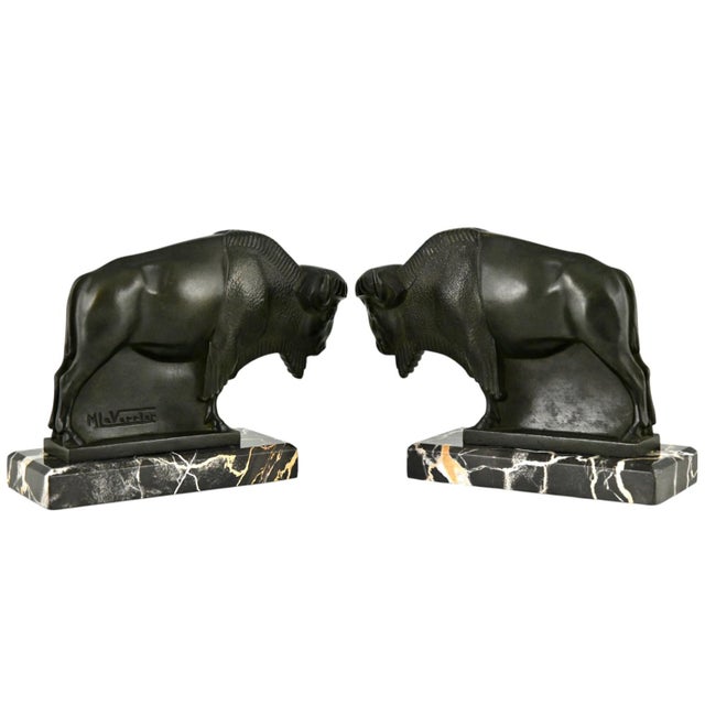 These dynamic Art Deco bison bookends were created by Max Le Verrier, a master of French decorative sculpture. Made around...