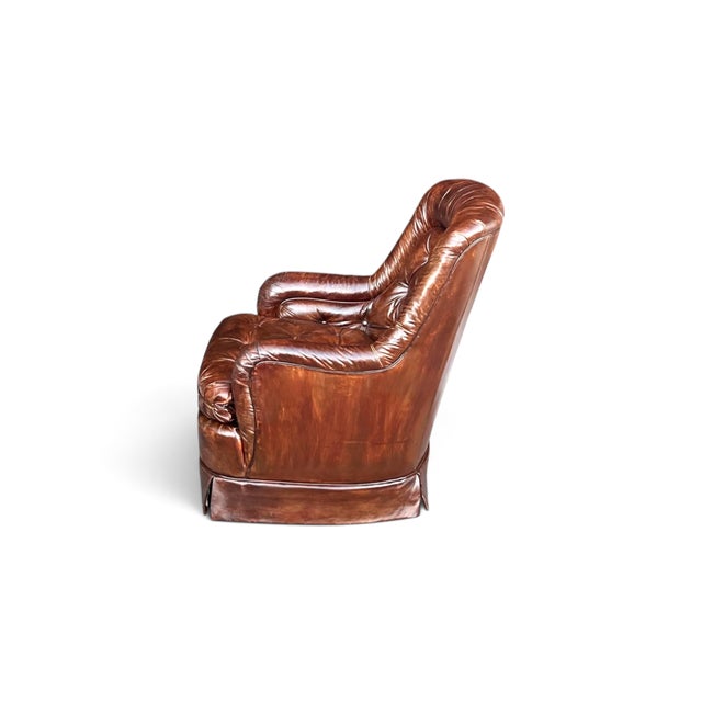 Vintage 1970s Drexel Heritage Brown Leather Button-Tufted Swivel-Tilt Lounge Chair For Sale In Los Angeles - Image 6 of 16