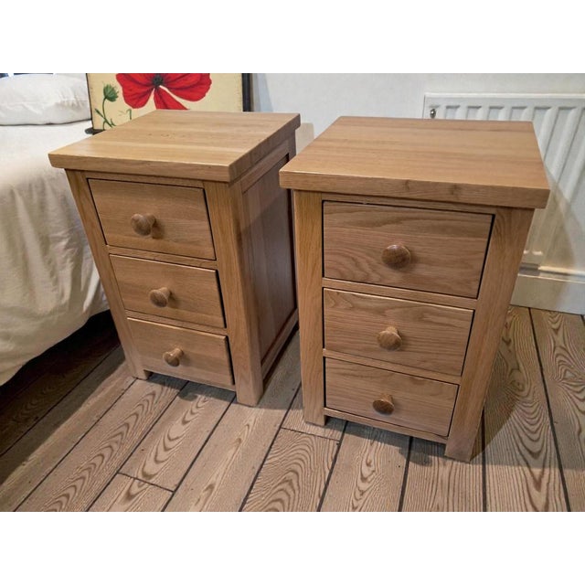Wood Vintage Bedside Tables in Oak, Set of 2 For Sale - Image 7 of 18