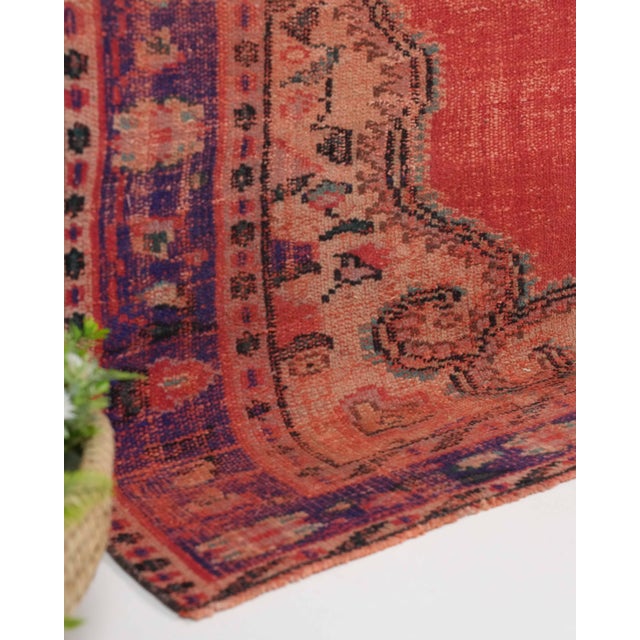1970s Vintage Turkish Oushak Handmade Wool Cotton Red Area Rug For Sale In San Francisco - Image 6 of 10