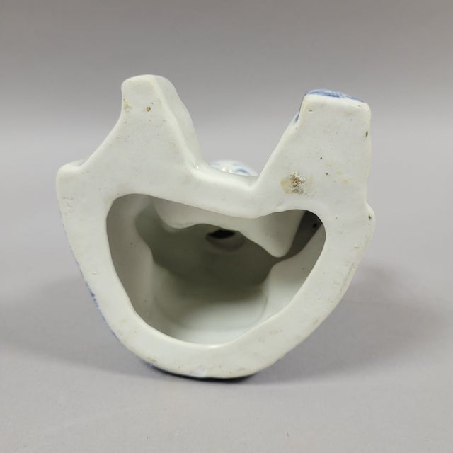 Chinese Blue & White Porcelain Seated Boy Figurine, 1980s For Sale - Image 9 of 9