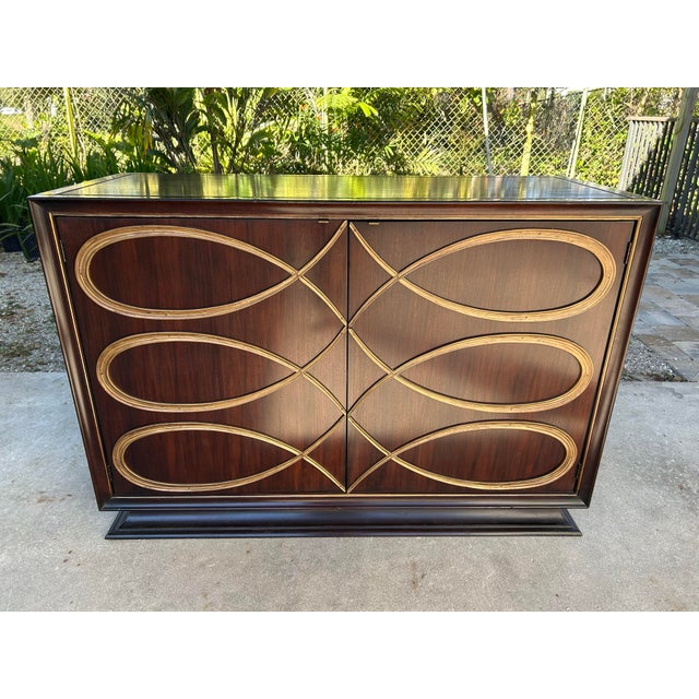 Hollywood Regency invoked glamorously by Henredon in this gorgeous buffet loaded with storage options, frame and doors of...