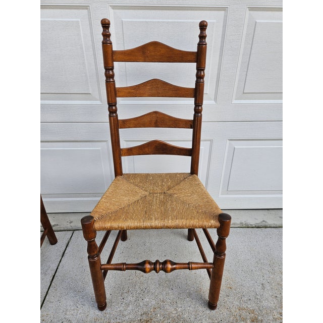 Rush Seat Ladder Back Chairs -Set of Four For Sale - Image 6 of 14