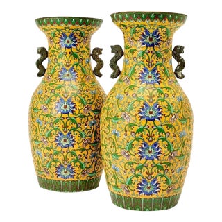 Pair of Chinese Yellow Cloisonné Vases For Sale