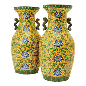 Pair of Chinese Yellow Cloisonné Vases