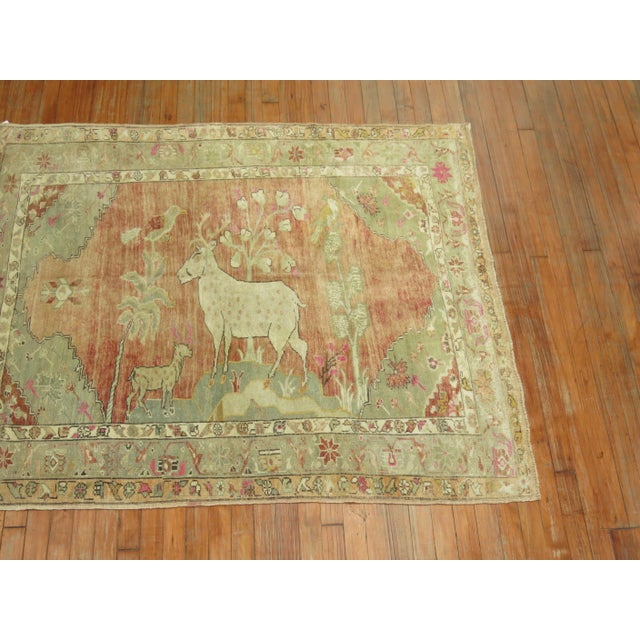 Textile Zabihi Collection Pictorial Turkish Deer Pictorial Animal Rug For Sale - Image 7 of 11