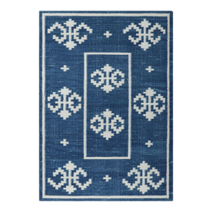 Rug & Kilim’s Contemporary Dhurrie Rug in Blue With White Geometric Medallions