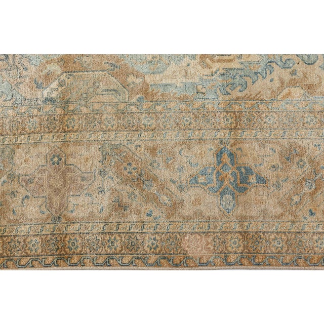 Early 20th Century Persian Tabriz Botanic Light Blue, Cream and Rust Handwoven Wool Rug For Sale - Image 5 of 7