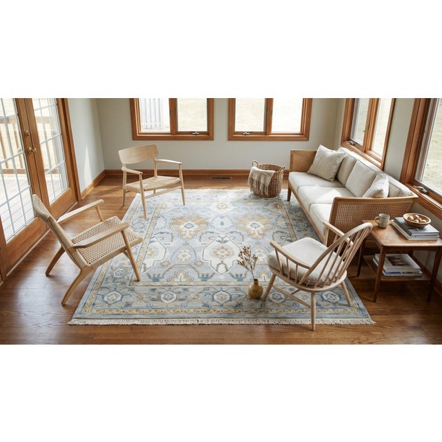 8x8 Gray Hand-Knotted Wool Framed Rosettes Geometric Modern Carpet Rug For Sale - Image 13 of 13