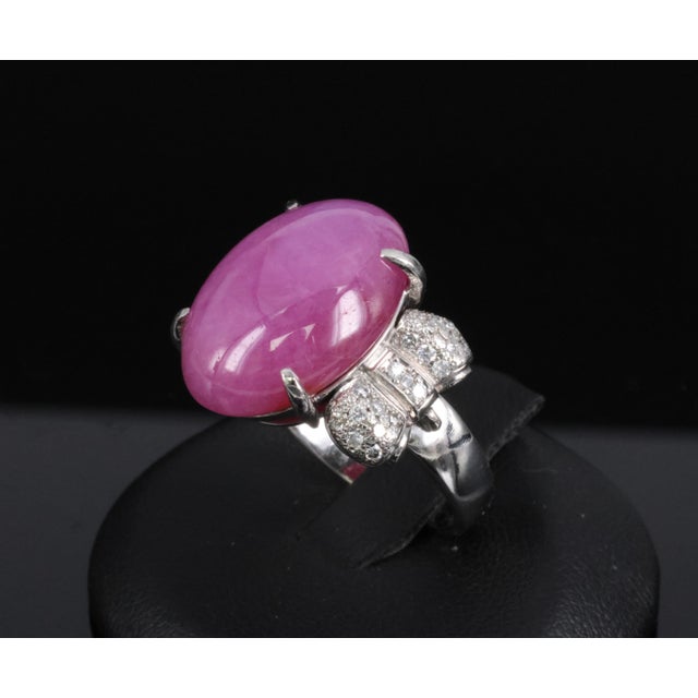 Late 20th Century Rare 21.42ct Natural Pink Star Sapphire & 0.32ct Diamond Platinum Ring, Size 8.5 For Sale - Image 15 of 18