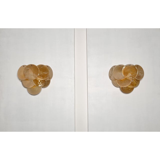 Iridescent Alabaster Gold Disc Glass Wall Sconces, 1990s, Set of 2 For Sale - Image 6 of 18