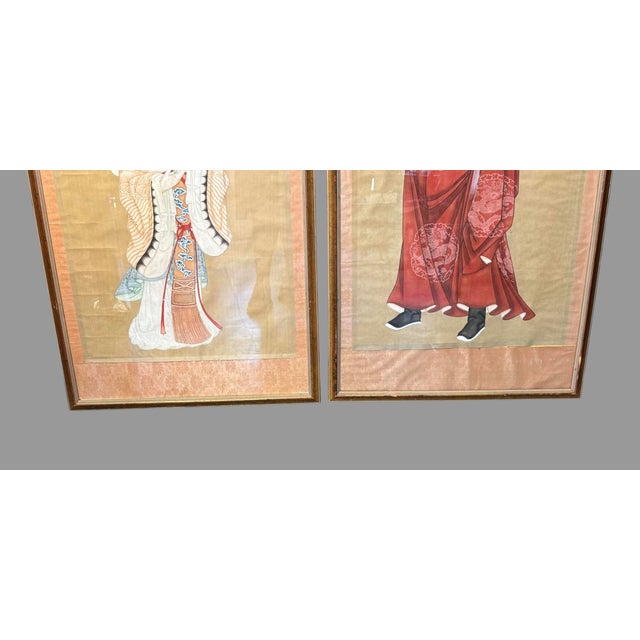 Chinese Pair of Antique Hand Painted Chinese Ancestral Portrait Paintings For Sale - Image 3 of 9