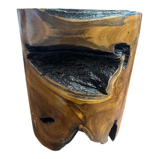Modern Teak Wood Living Edge Side Table For Sale